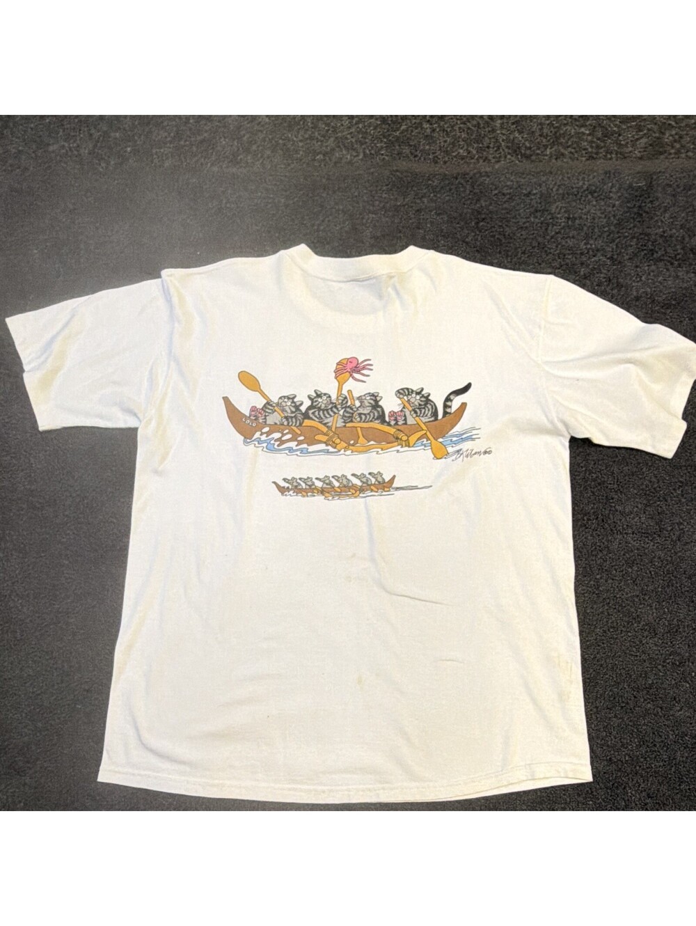 Vintage 90s B Kliban Cat Hawaii T Shirt L Crazy Shirts Canoe Single Stitch USA - Picture 11 of 15